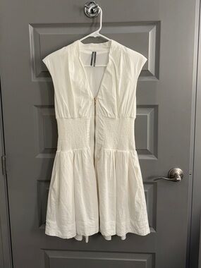 Anthropologie White Smocked Mini Dress